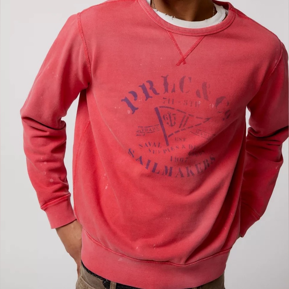 NWT Polo Ralph Lauren Nautical Crew Neck Sweatshirt in Distressed Red